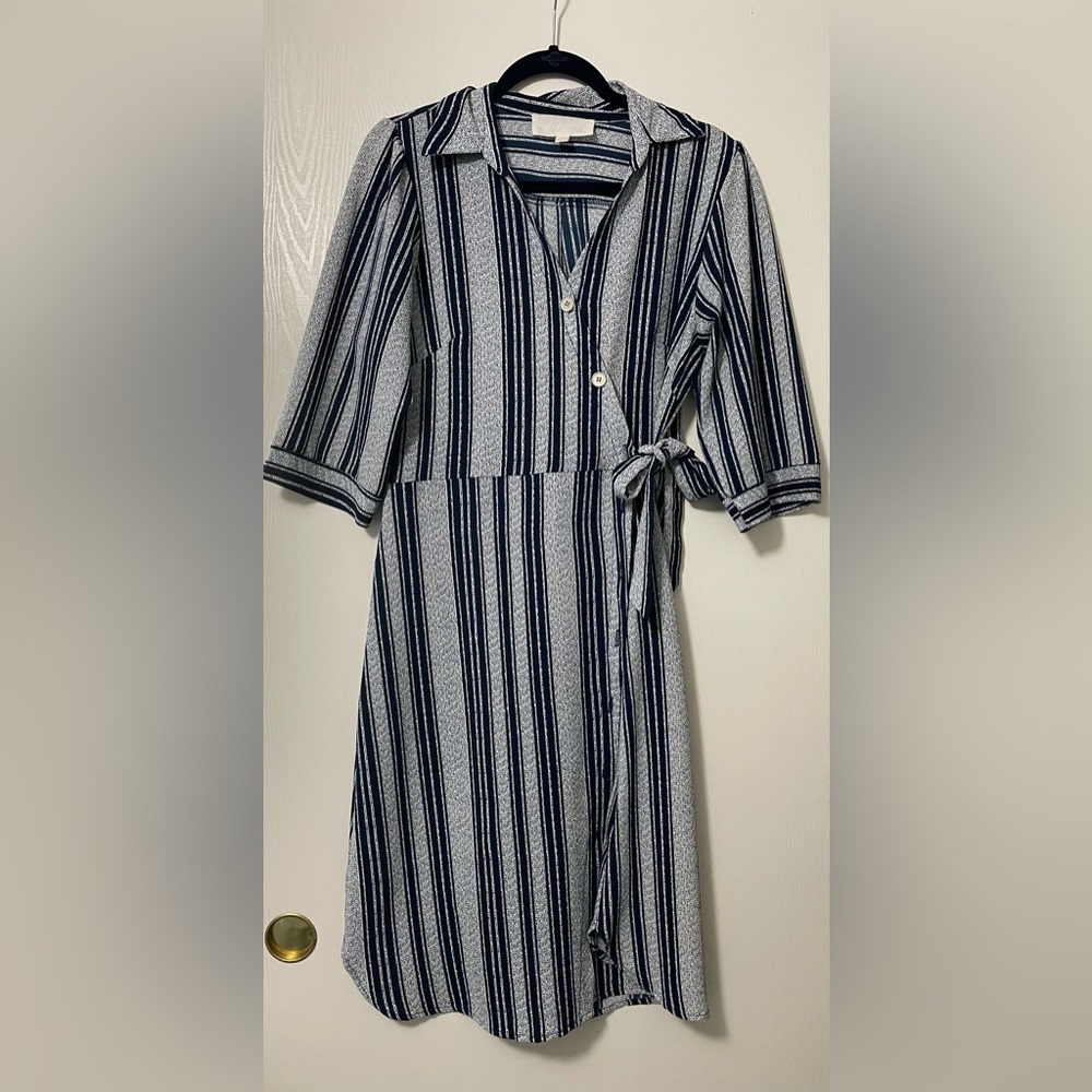 Mid-Length Striped Wrap Dress